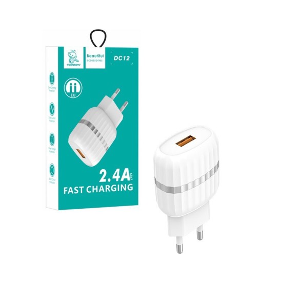 Adaptador Denmen DC12 USB-A 2,4A Branco
